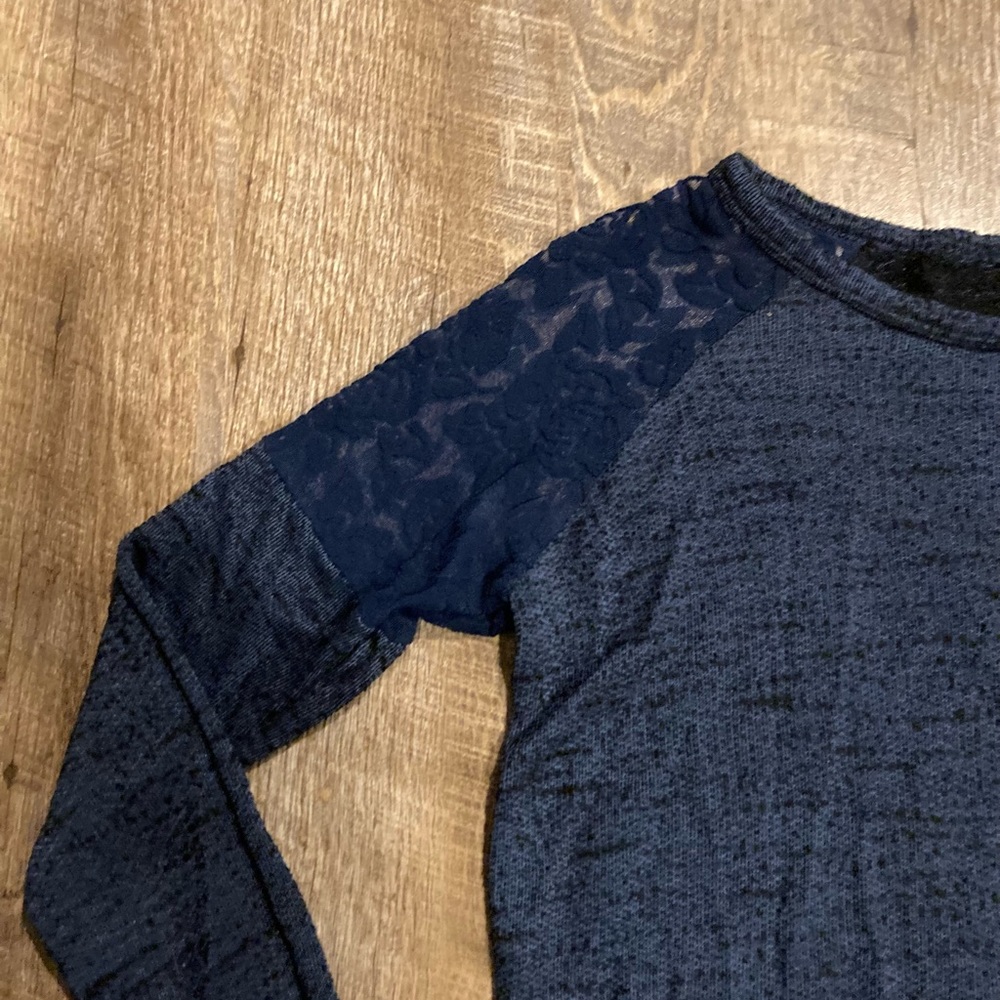 Honey Pinch Navy Textured Lace Long Sleeve